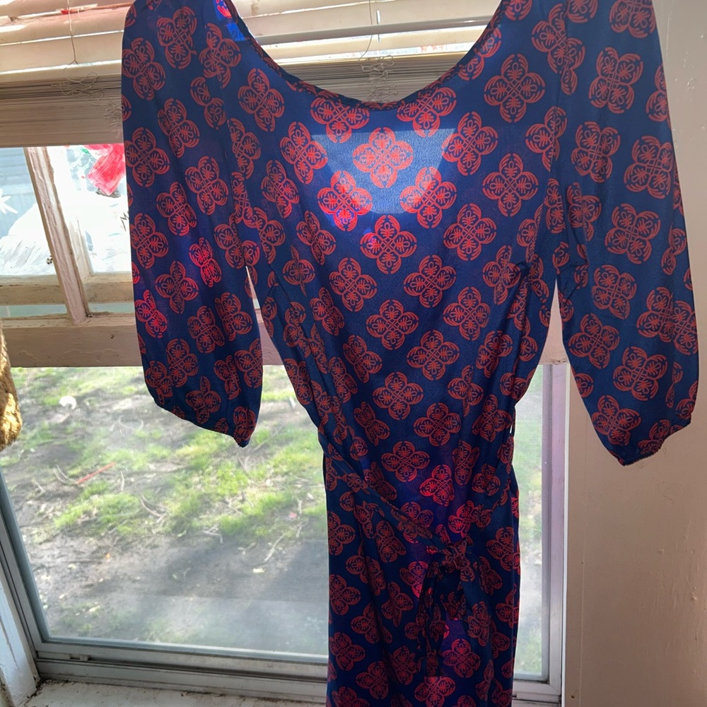 Elegant Blue and Pink Patterned Dress